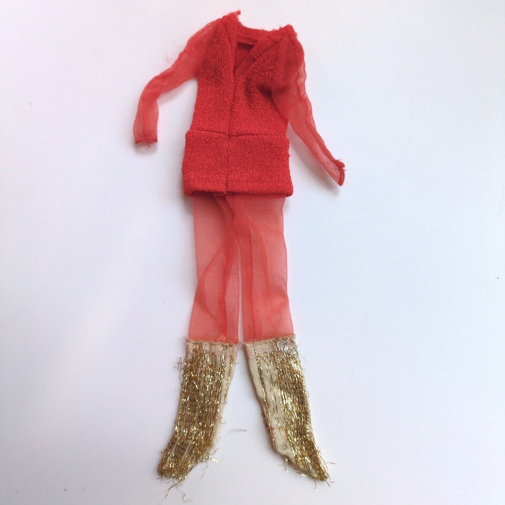 Vtg 70's Live Action PJ Barbie Outfit #1156 Orange Dress Gold Eyelash Boots - Picture 5 of 6